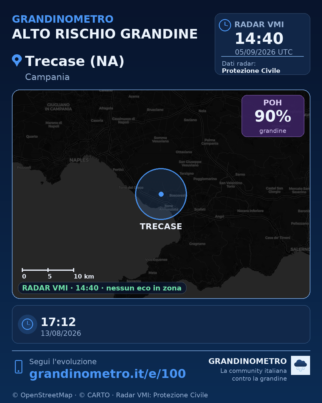 Mappa dell'evento: grandine a Trecase (NA)
