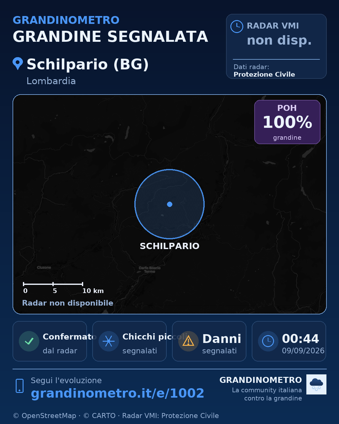 Mappa dell'evento: grandine a Schilpario (BG)