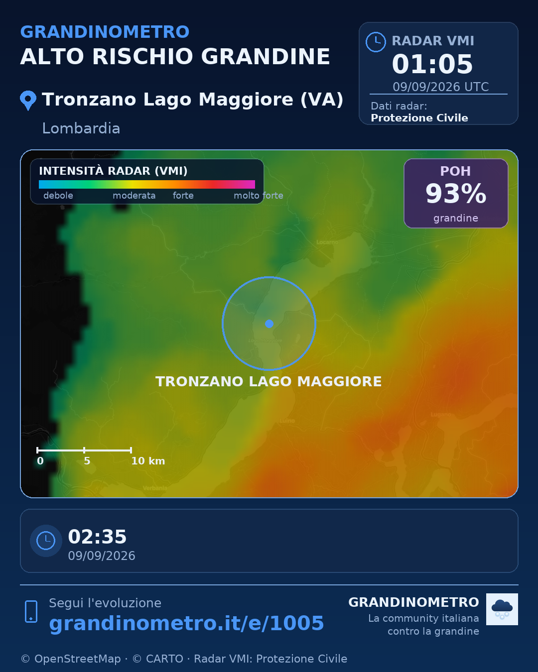 Mappa dell'evento: grandine a Tronzano Lago Maggiore (VA)