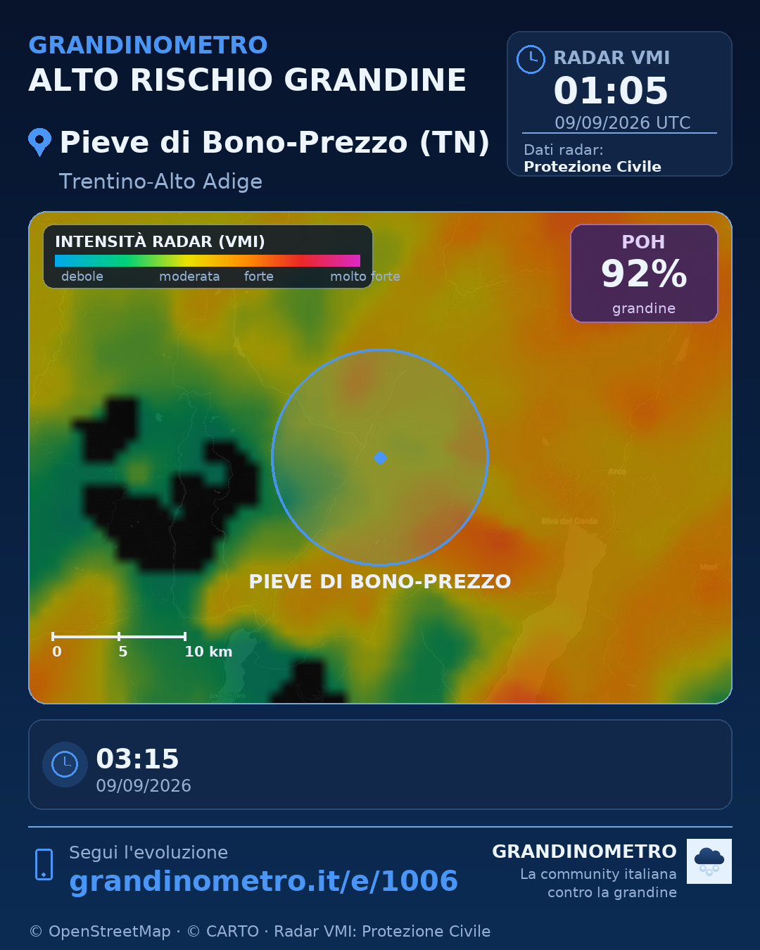 Mappa dell'evento: grandine a Pieve di Bono-Prezzo (TN)