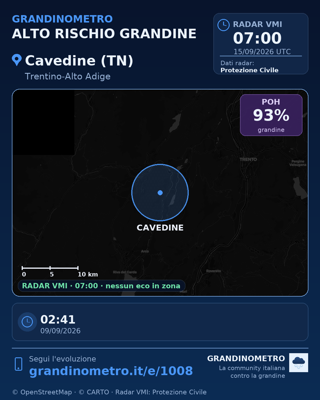 Mappa dell'evento: grandine a Cavedine (TN)