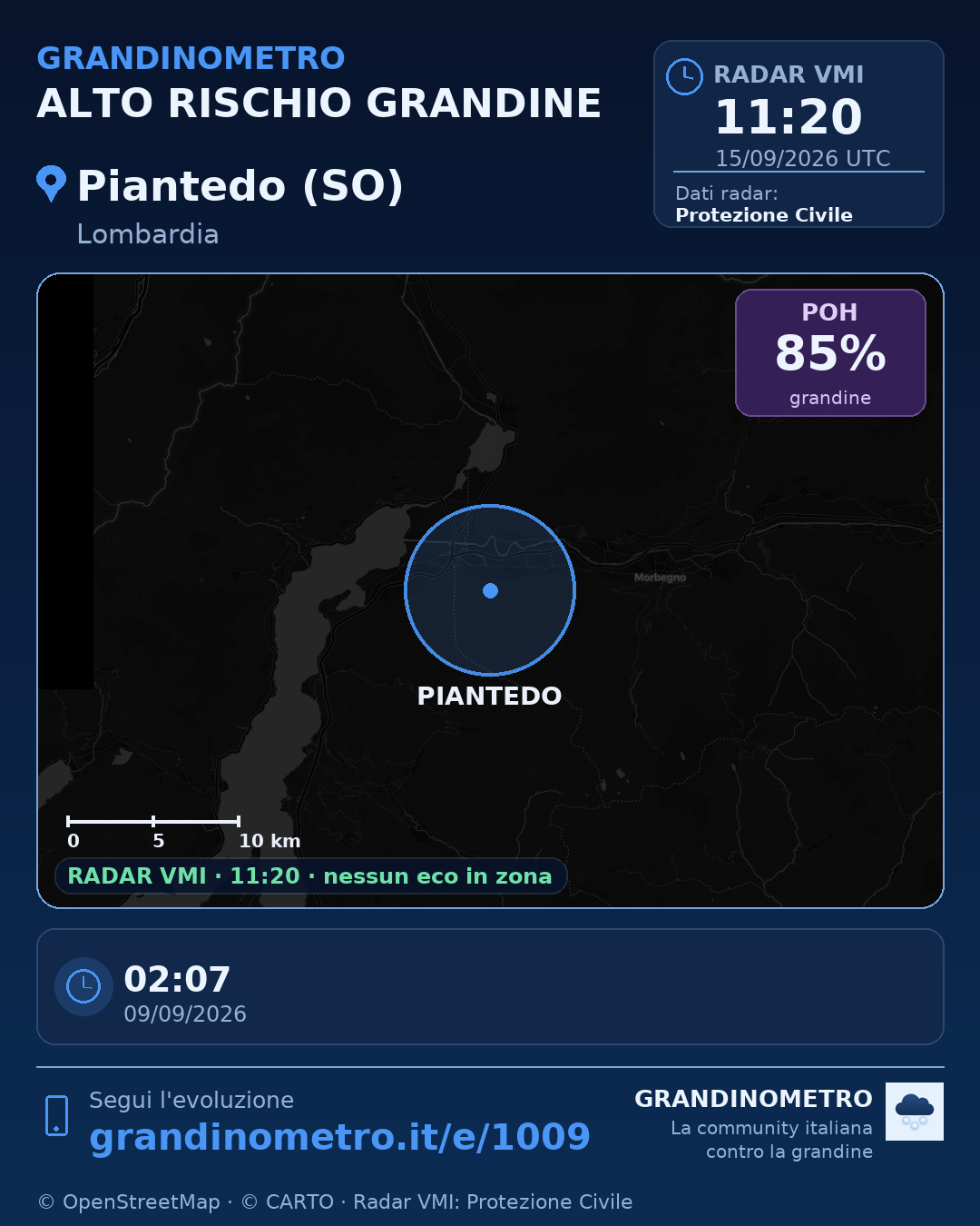 Mappa dell'evento: grandine a Piantedo (SO)