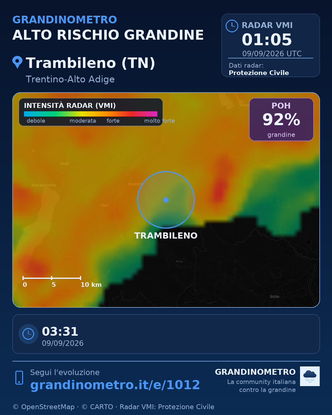 Mappa dell'evento: grandine a Trambileno (TN)
