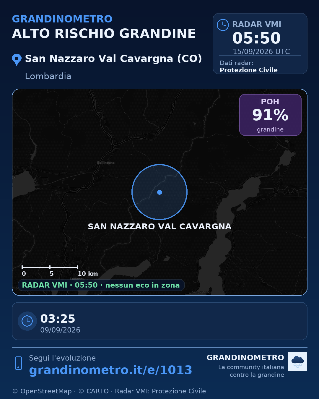 Mappa dell'evento: grandine a San Nazzaro Val Cavargna (CO)