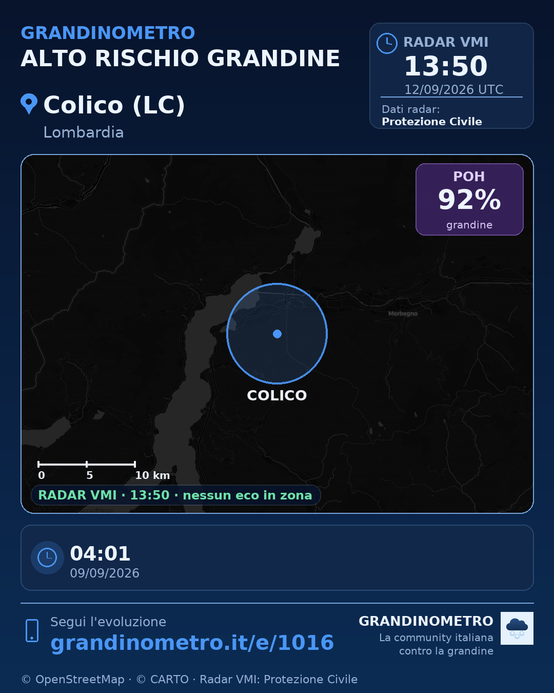 Mappa dell'evento: grandine a Colico (LC)