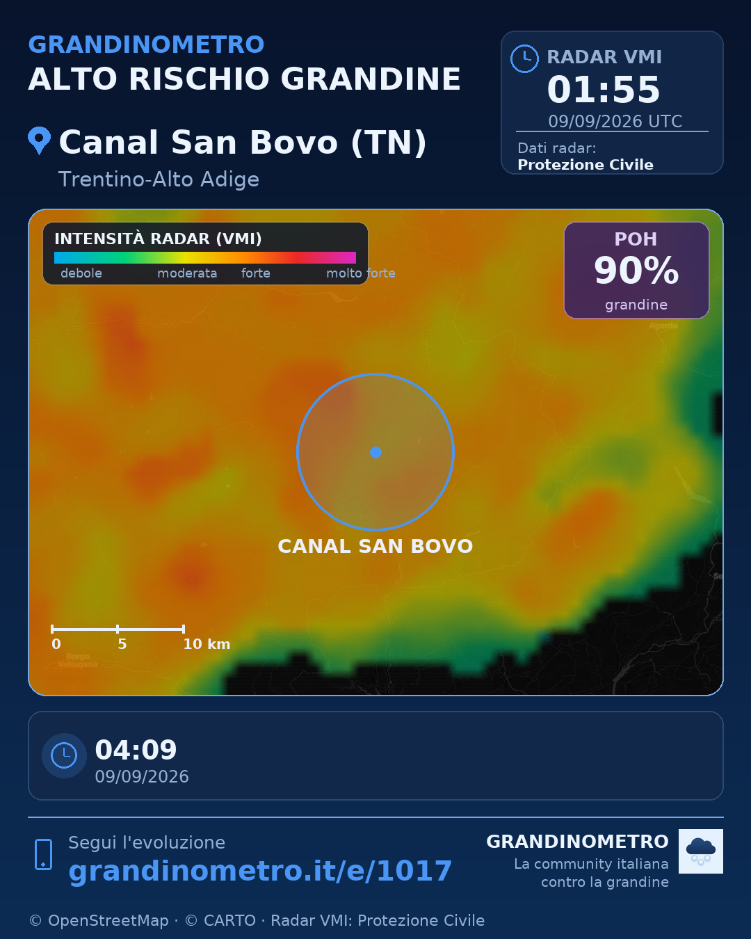 Mappa dell'evento: grandine a Canal San Bovo (TN)