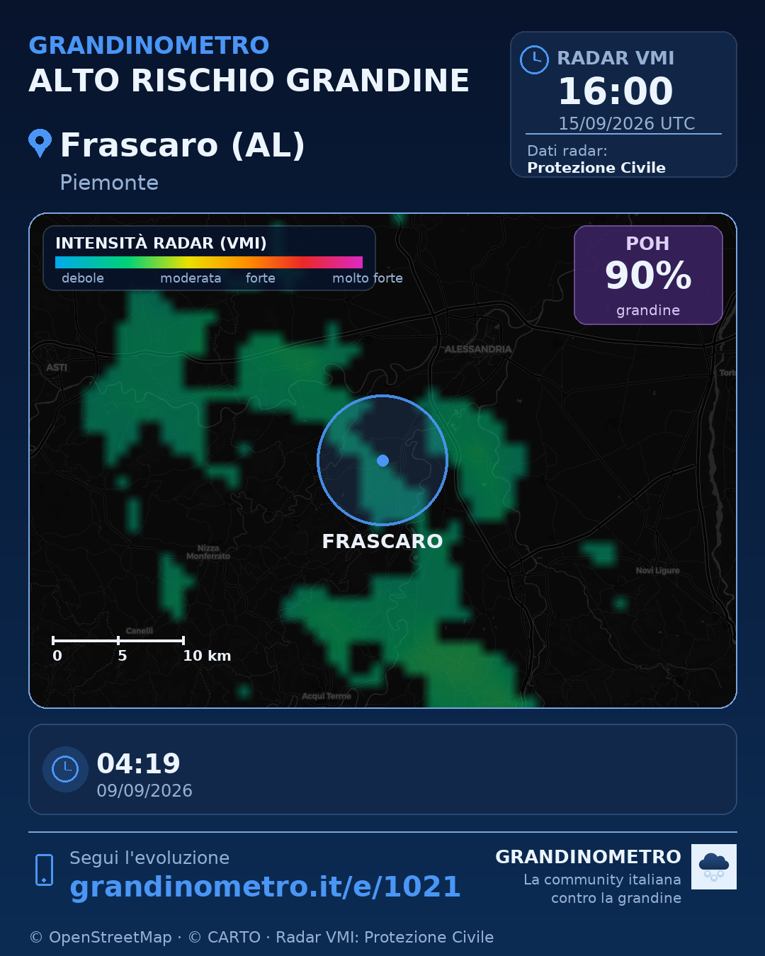 Mappa dell'evento: grandine a Frascaro (AL)