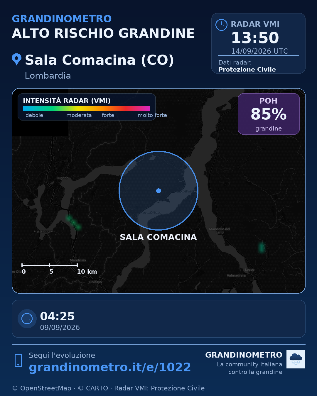 Mappa dell'evento: grandine a Sala Comacina (CO)