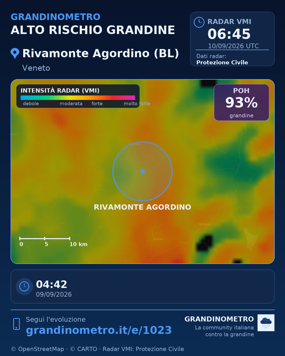 Mappa dell'evento: grandine a Rivamonte Agordino (BL)