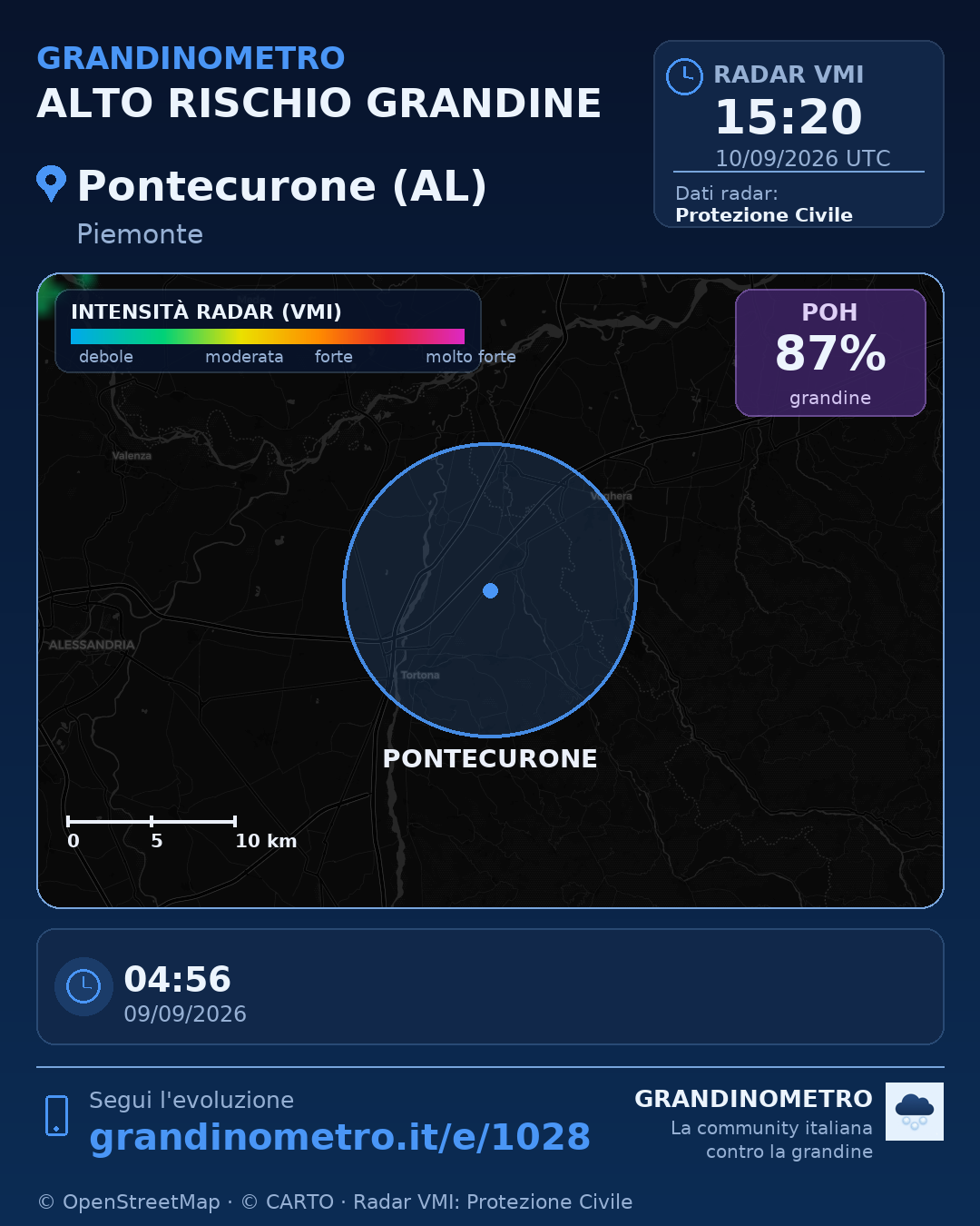 Mappa dell'evento: grandine a Pontecurone (AL)