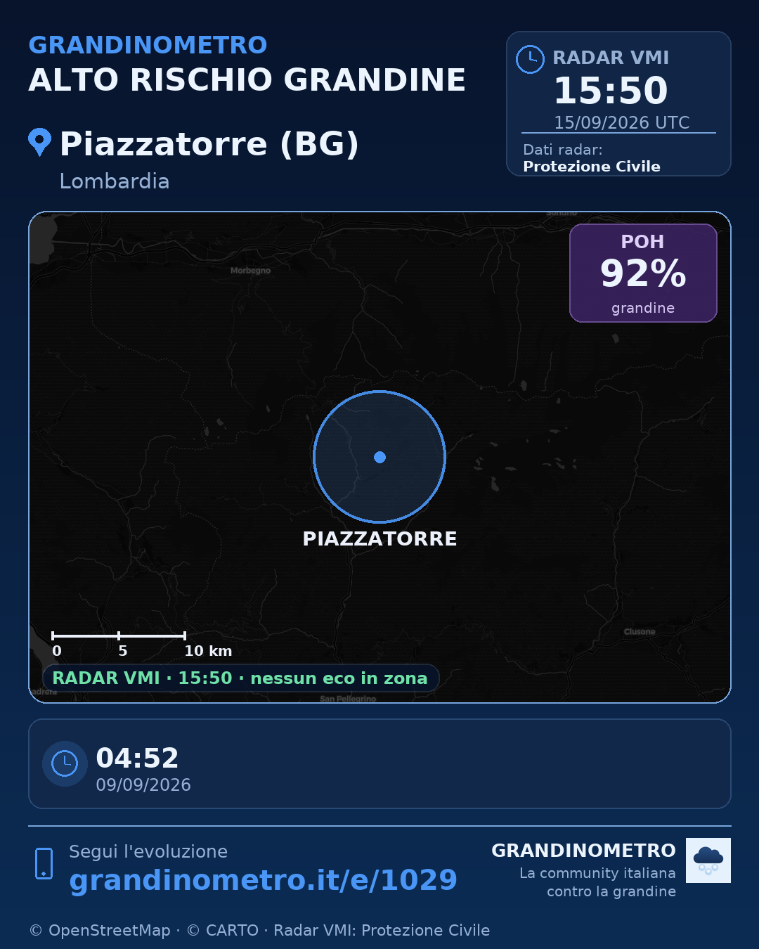 Mappa dell'evento: grandine a Piazzatorre (BG)