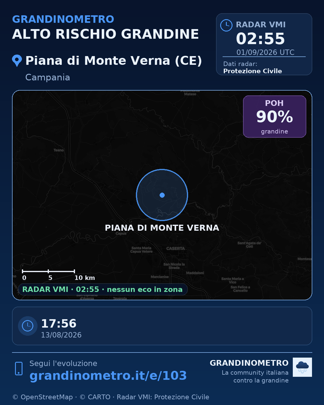 Mappa dell'evento: grandine a Piana di Monte Verna (CE)