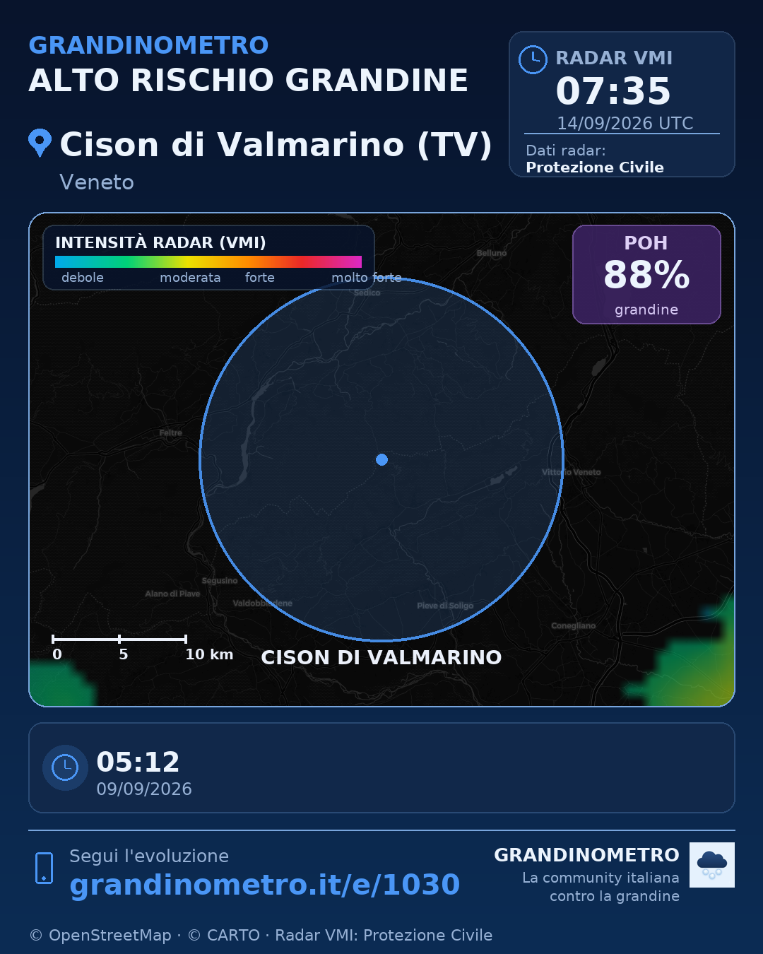 Mappa dell'evento: grandine a Cison di Valmarino (TV)