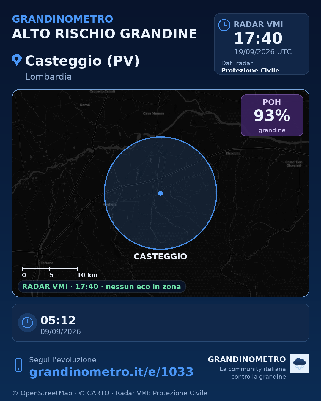Mappa dell'evento: grandine a Casteggio (PV)