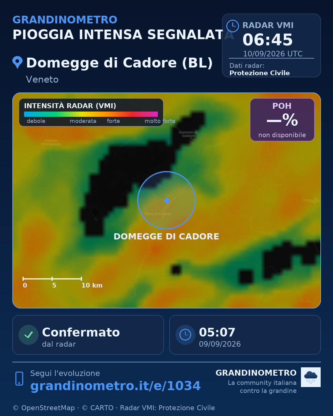 Mappa dell'evento: pioggia intensa a Domegge di Cadore (BL)