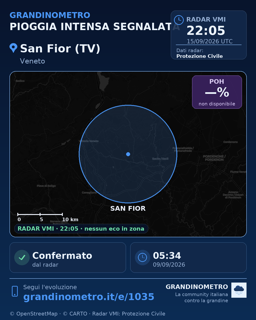 Mappa dell'evento: pioggia intensa a San Fior (TV)