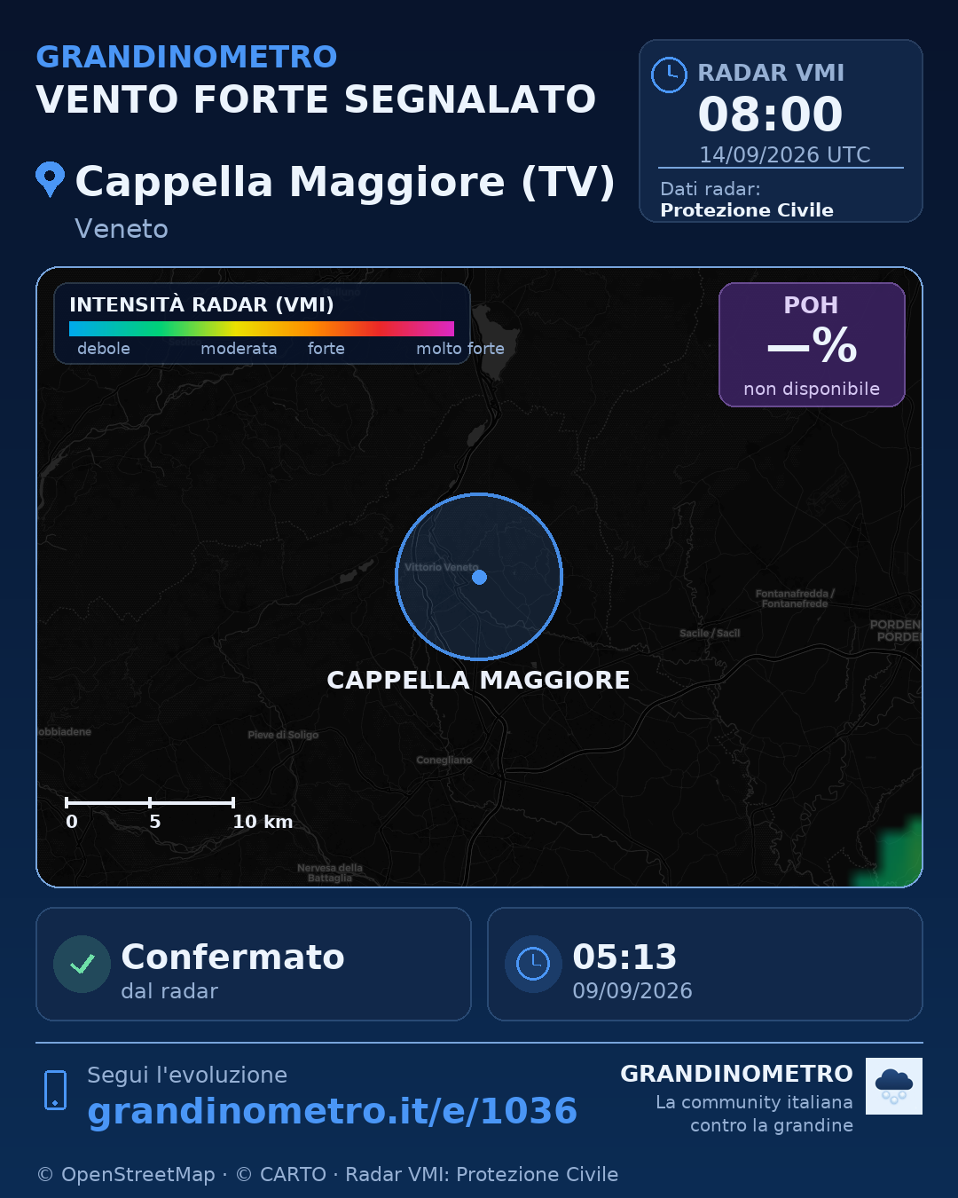 Mappa dell'evento: vento forte a Cappella Maggiore (TV)