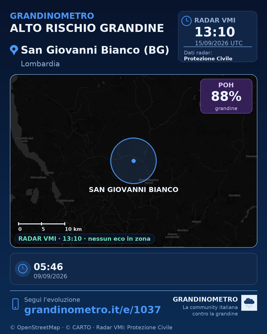 Mappa dell'evento: grandine a San Giovanni Bianco (BG)
