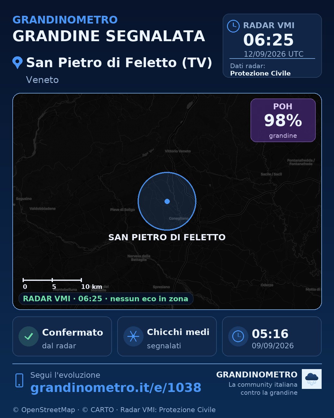 Mappa dell'evento: grandine a San Pietro di Feletto (TV)