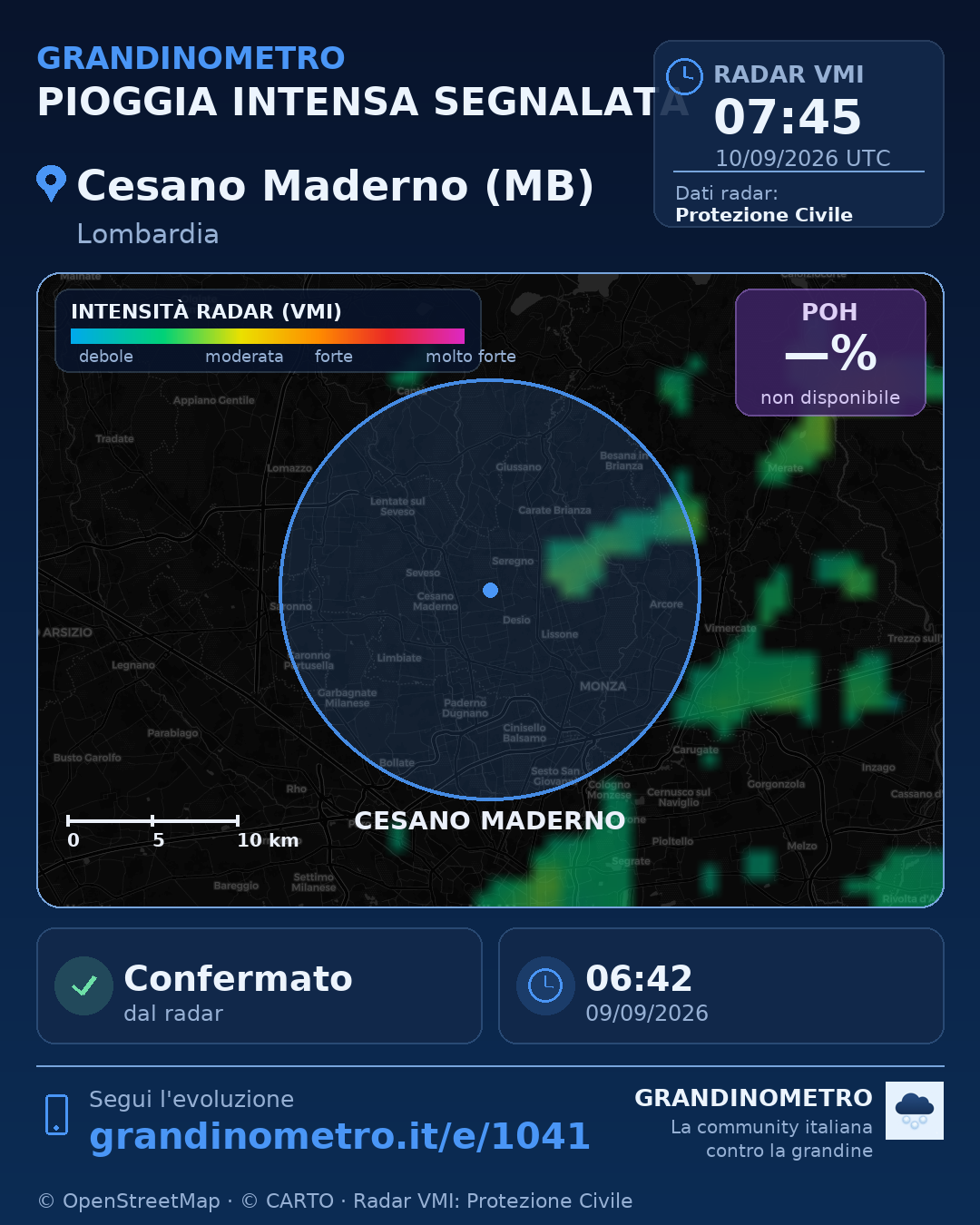 Mappa dell'evento: pioggia intensa a Cesano Maderno (MB)