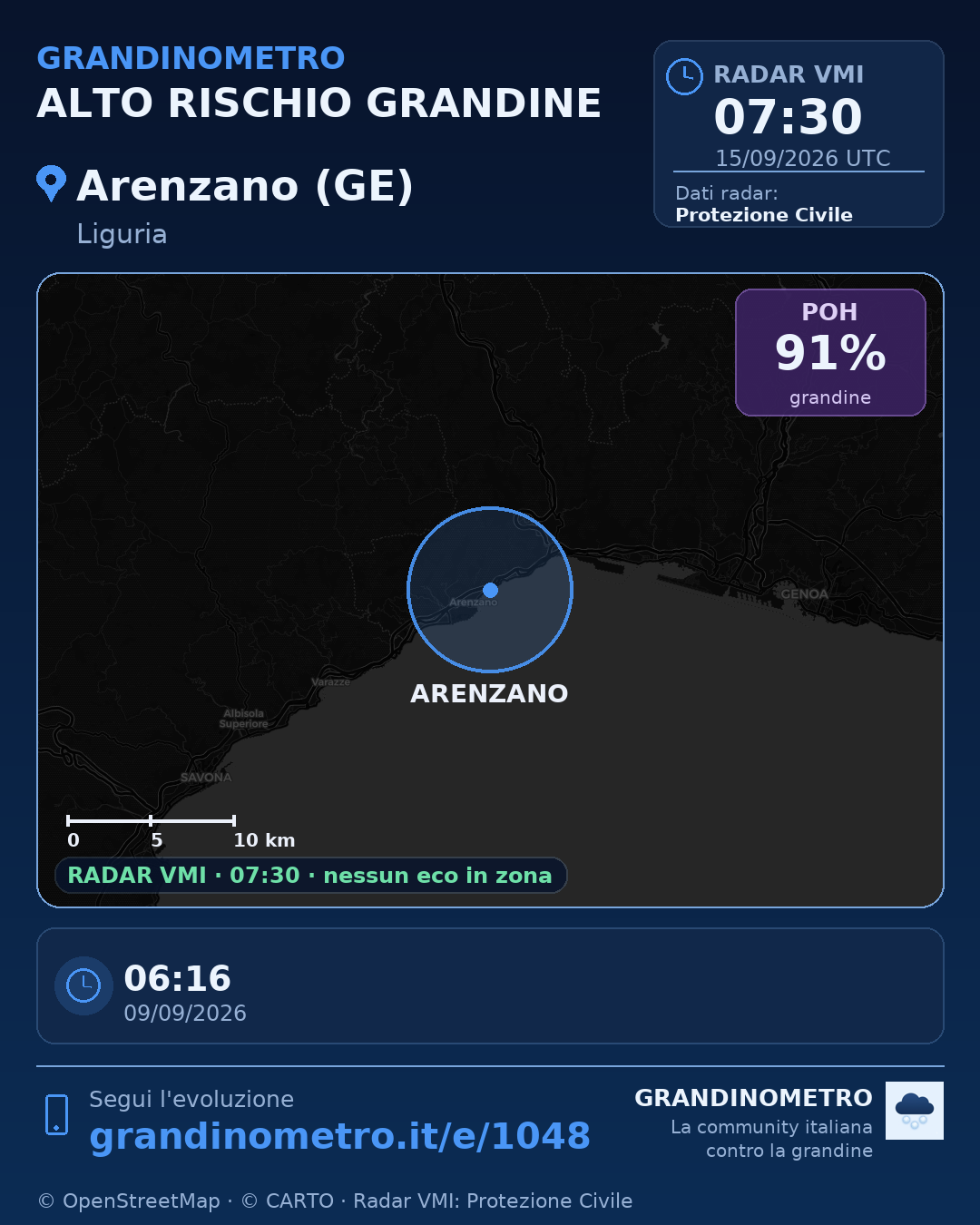 Mappa dell'evento: grandine ad Arenzano (GE)