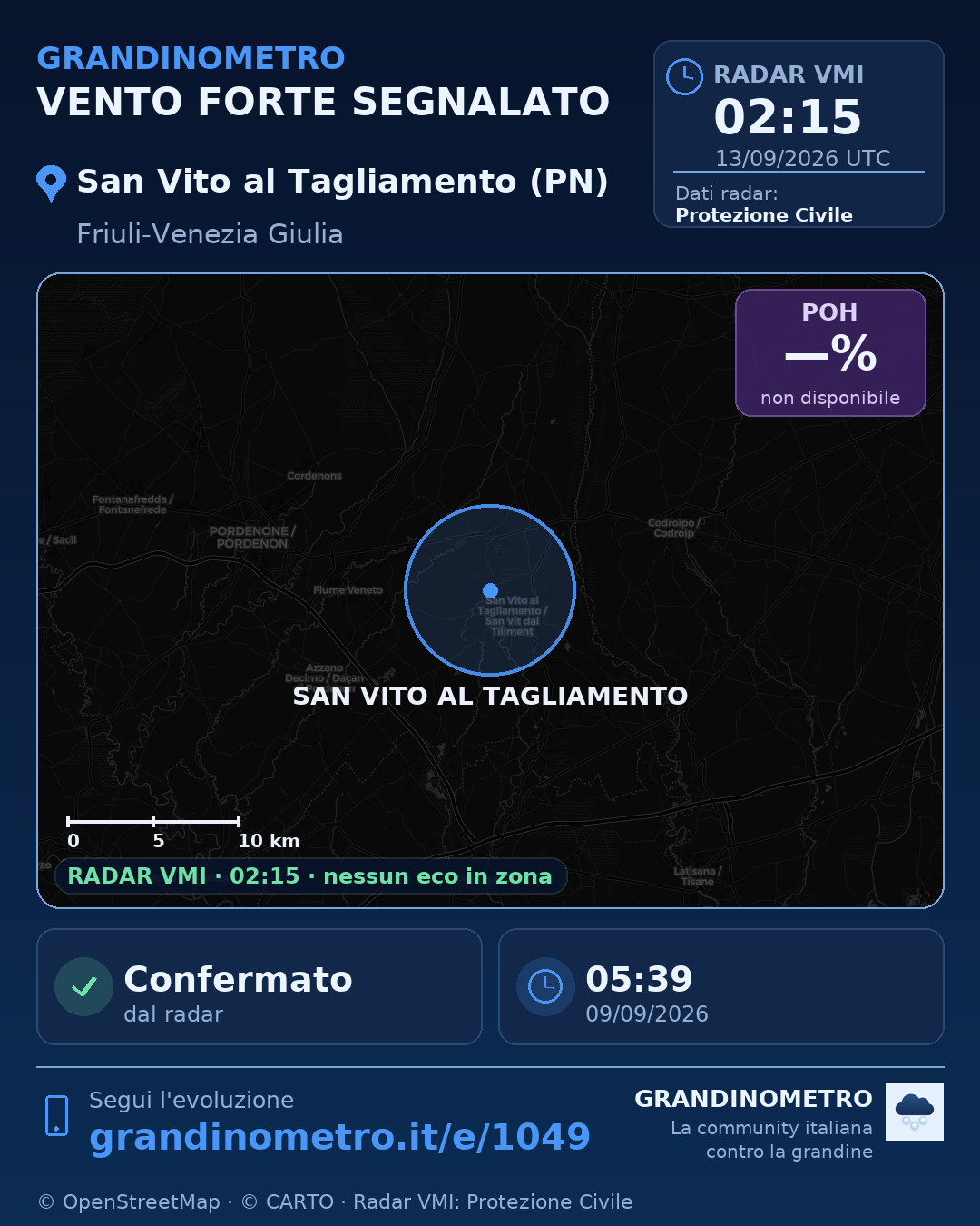Mappa dell'evento: vento forte a San Vito al Tagliamento (PN)