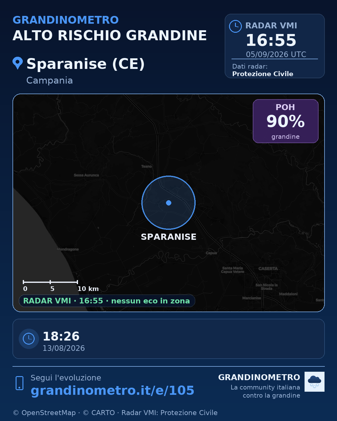 Mappa dell'evento: grandine a Sparanise (CE)