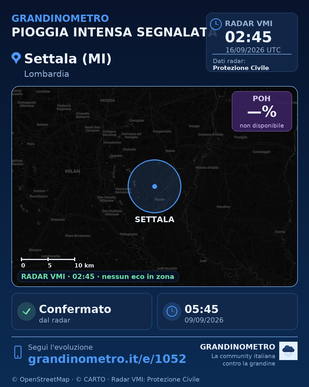 Mappa dell'evento: pioggia intensa a Settala (MI)