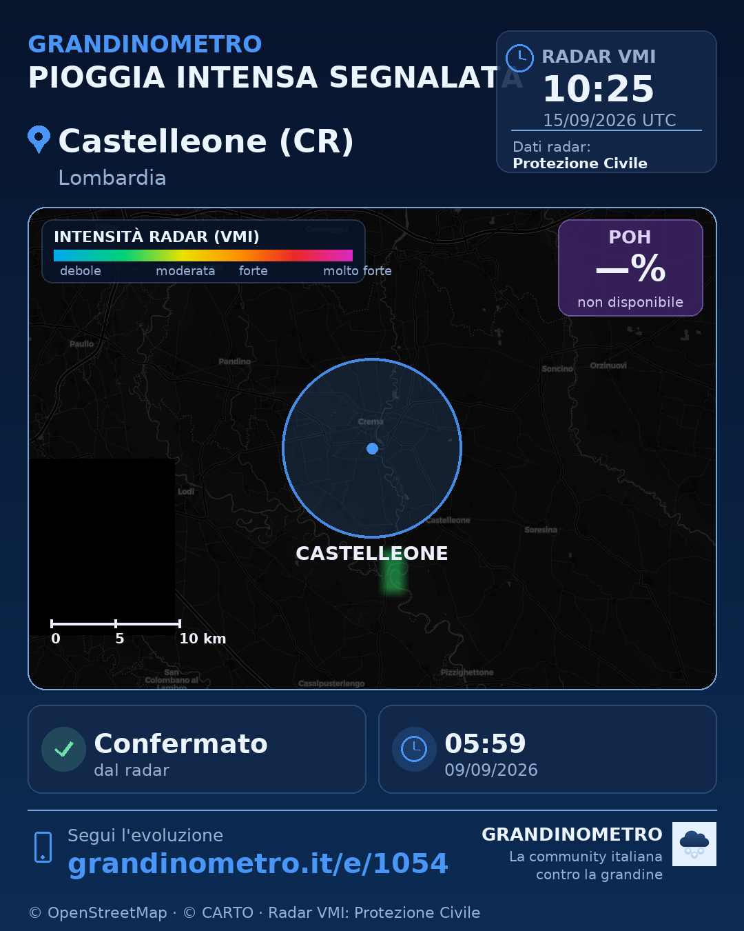 Mappa dell'evento: pioggia intensa a Castelleone (CR)