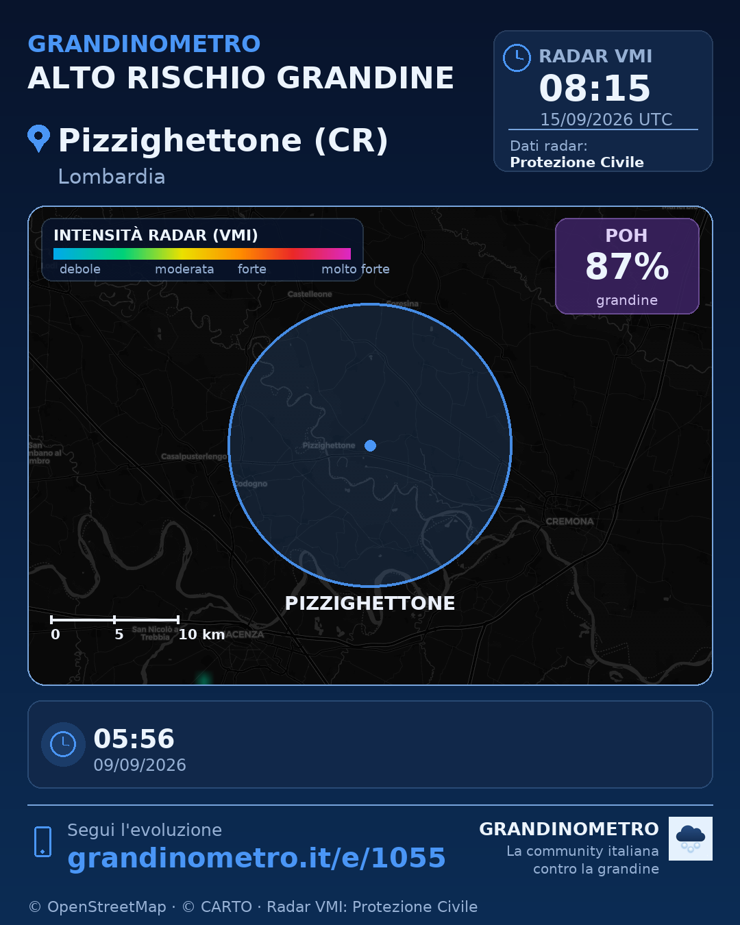 Mappa dell'evento: grandine a Pizzighettone (CR)