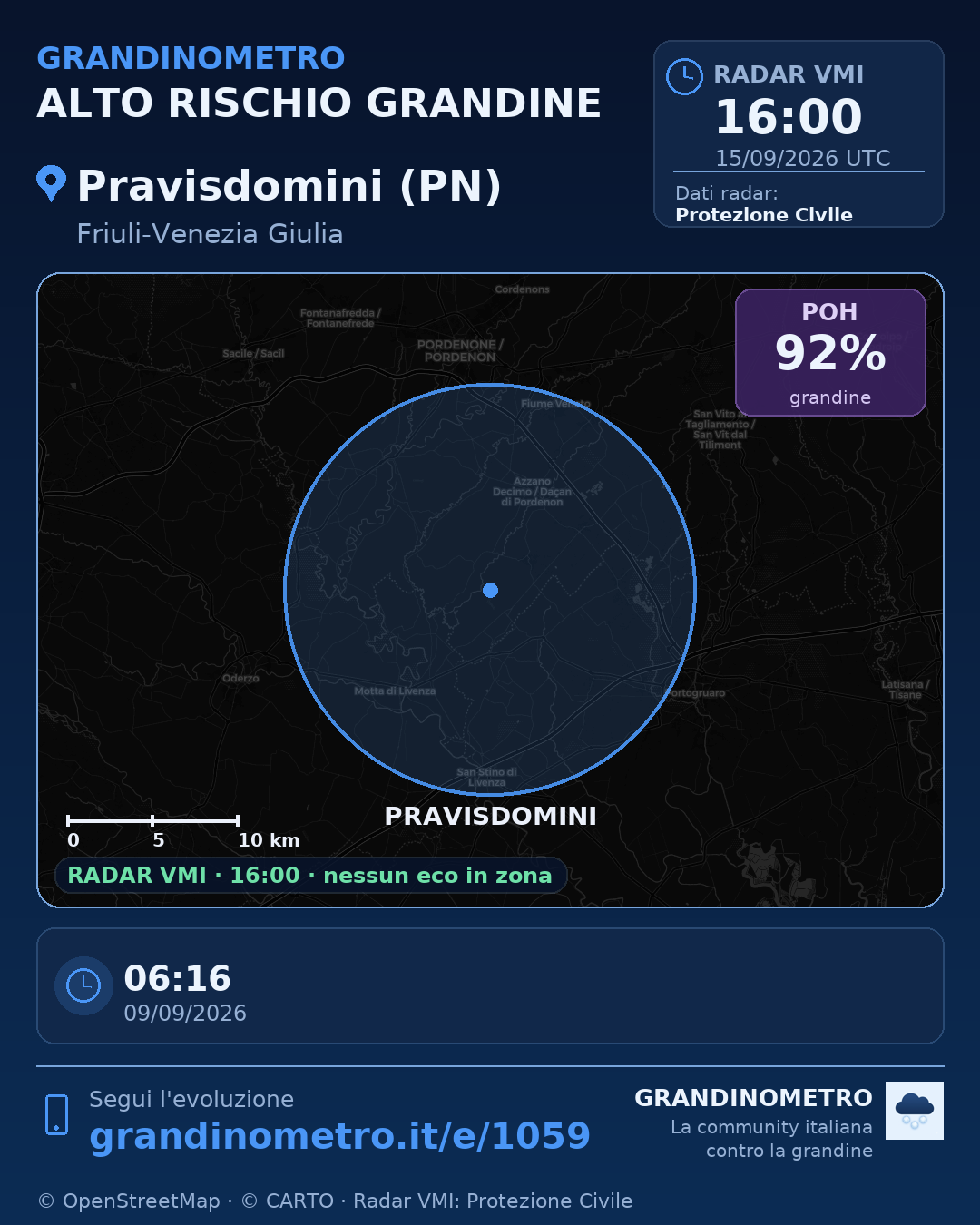 Mappa dell'evento: grandine a Pravisdomini (PN)