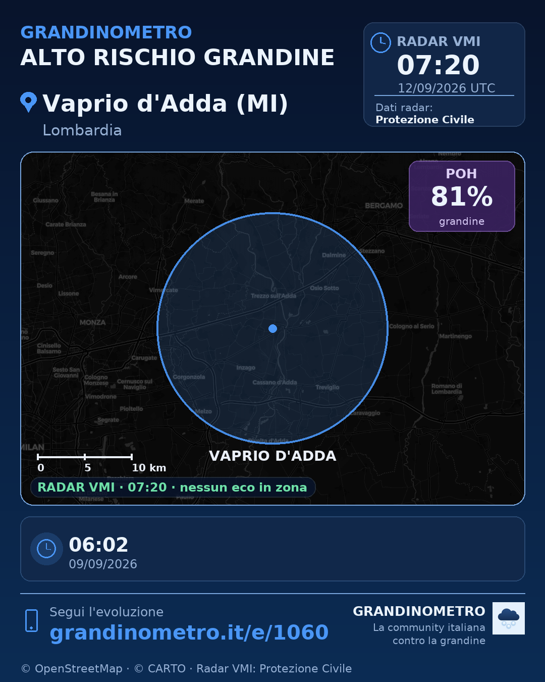 Mappa dell'evento: grandine a Vaprio d'Adda (MI)
