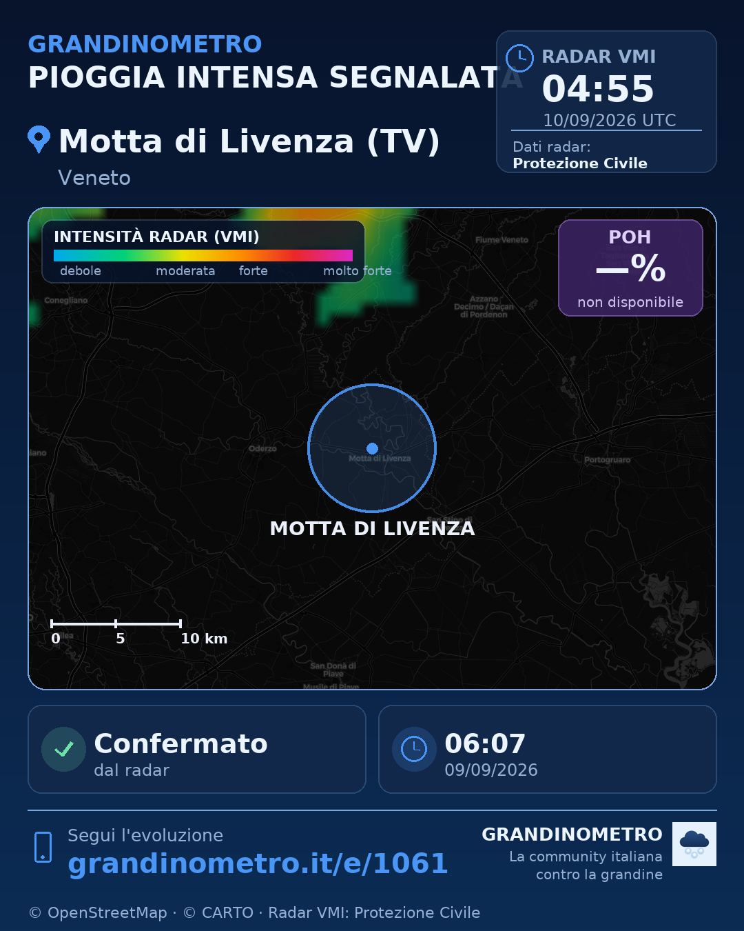 Mappa dell'evento: pioggia intensa a Motta di Livenza (TV)