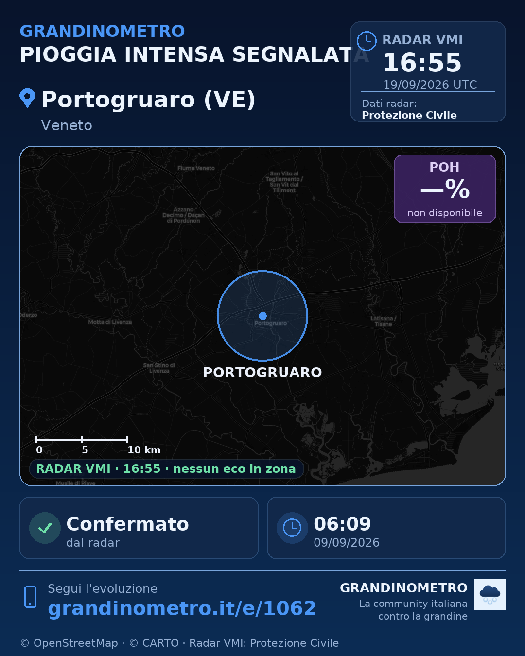 Mappa dell'evento: pioggia intensa a Portogruaro (VE)