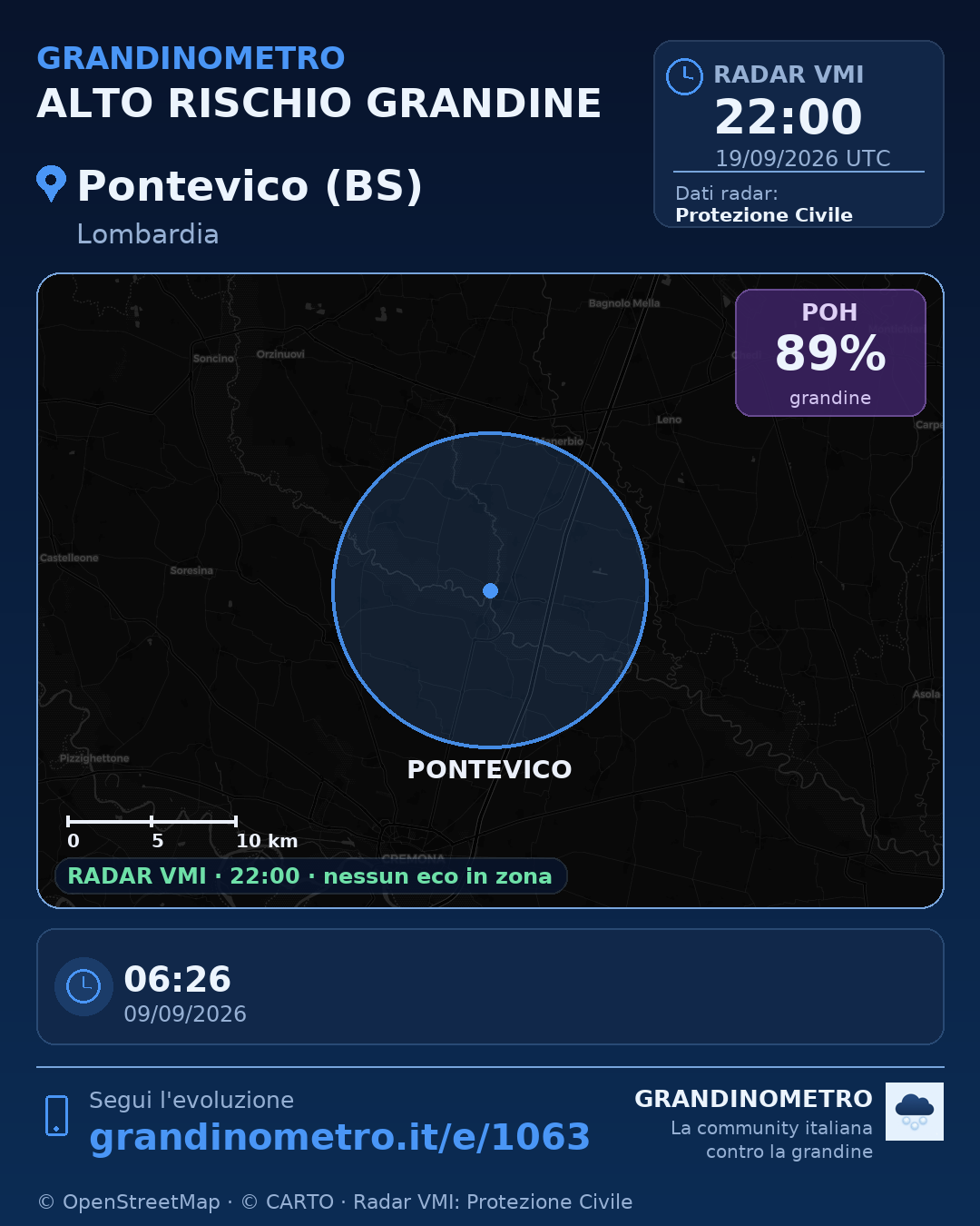 Mappa dell'evento: grandine a Pontevico (BS)