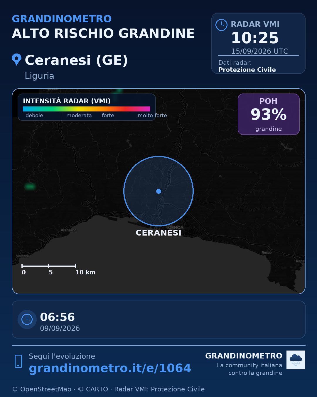 Mappa dell'evento: grandine a Ceranesi (GE)
