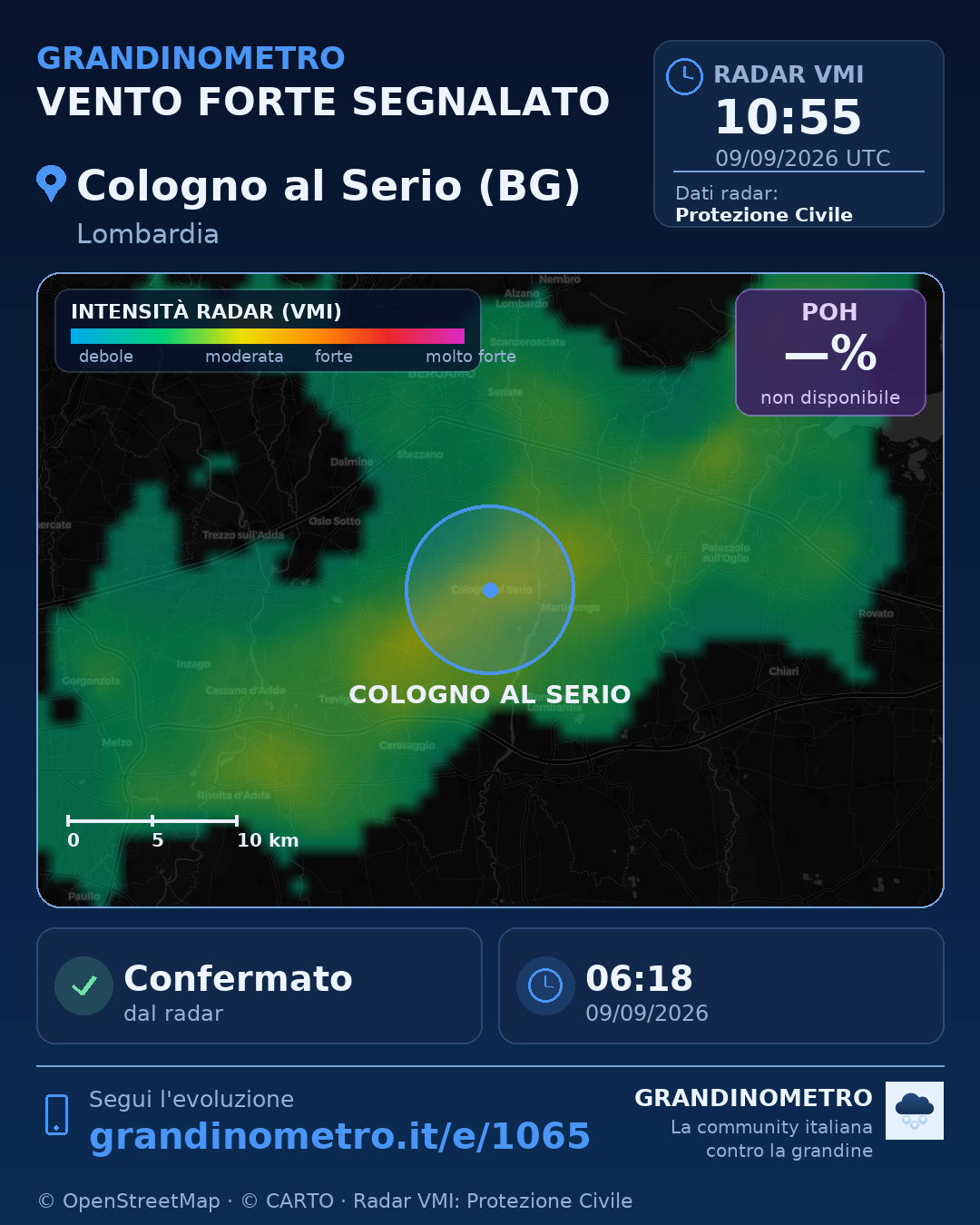 Mappa dell'evento: vento forte a Cologno al Serio (BG)