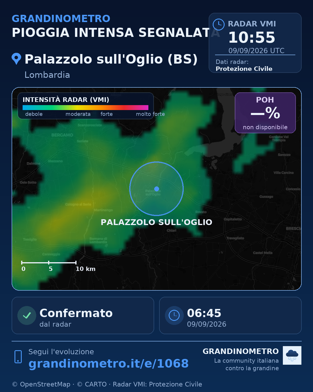 Mappa dell'evento: pioggia intensa a Palazzolo sull'Oglio (BS)