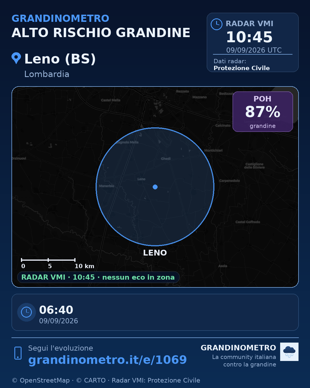 Mappa dell'evento: grandine a Leno (BS)