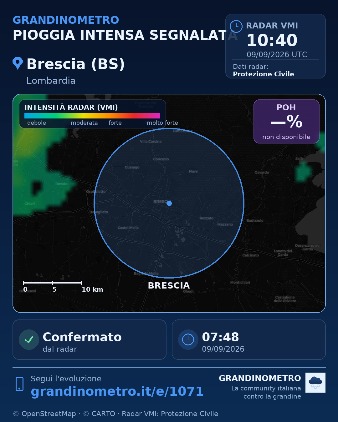 Mappa dell'evento: pioggia intensa a Brescia (BS)
