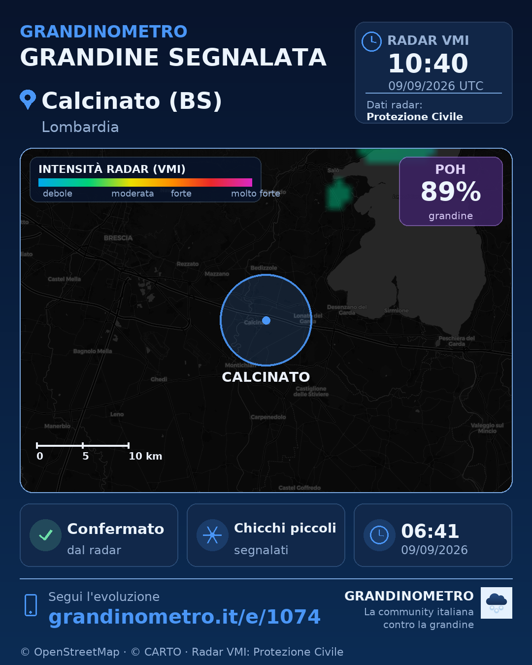 Mappa dell'evento: grandine a Calcinato (BS)
