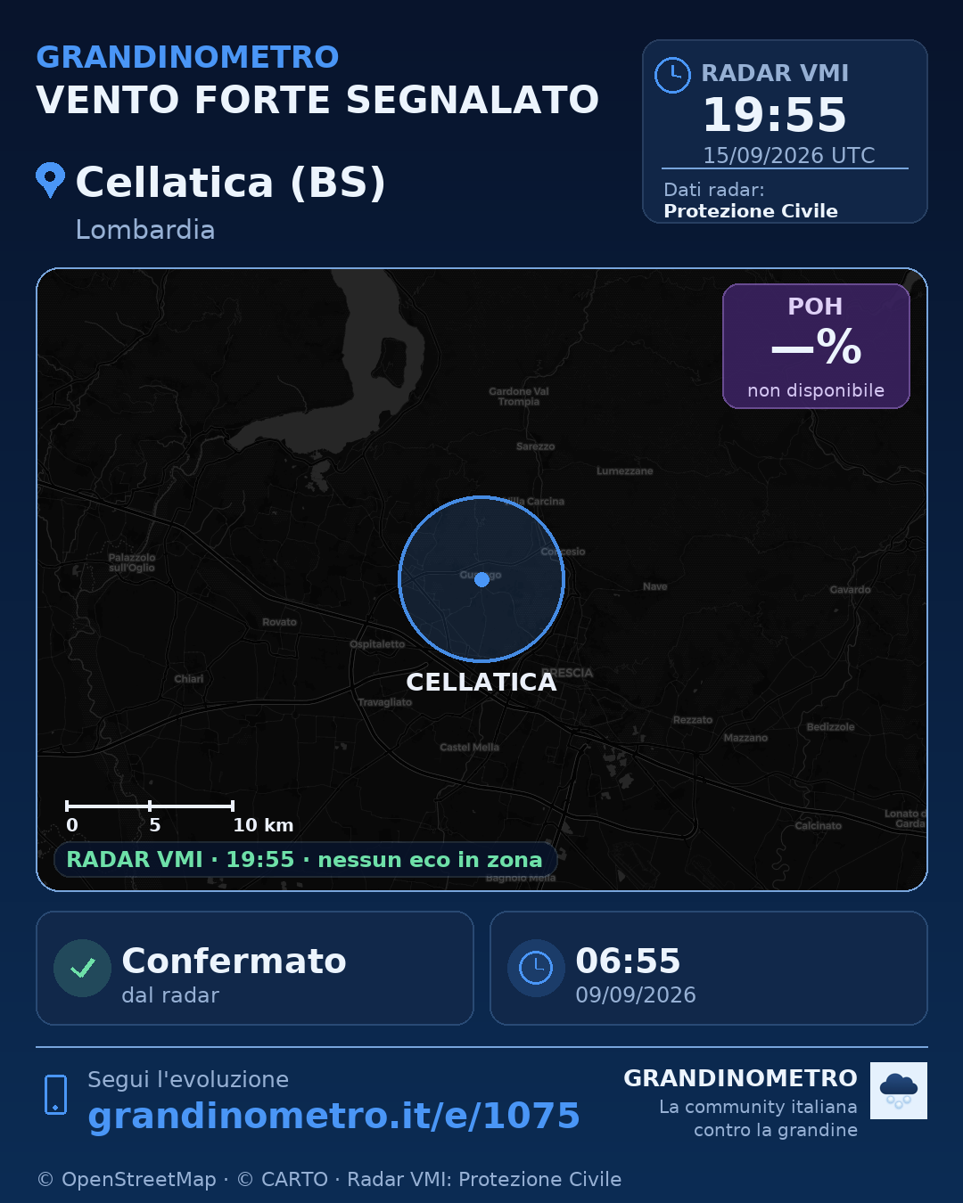 Mappa dell'evento: vento forte a Cellatica (BS)