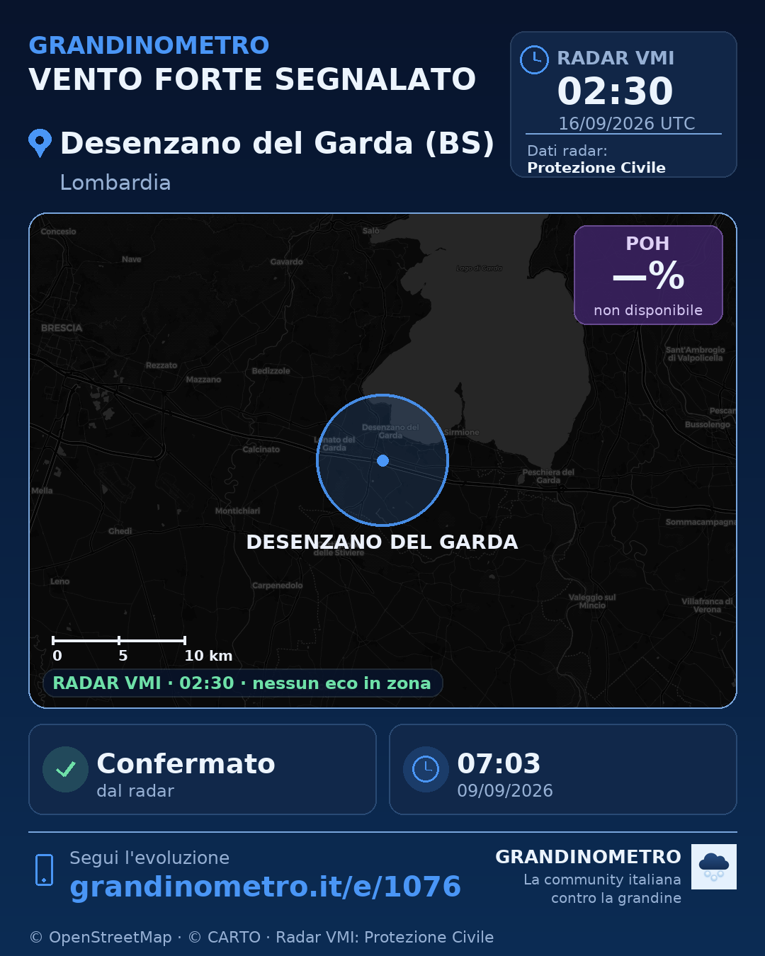 Mappa dell'evento: vento forte a Desenzano del Garda (BS)