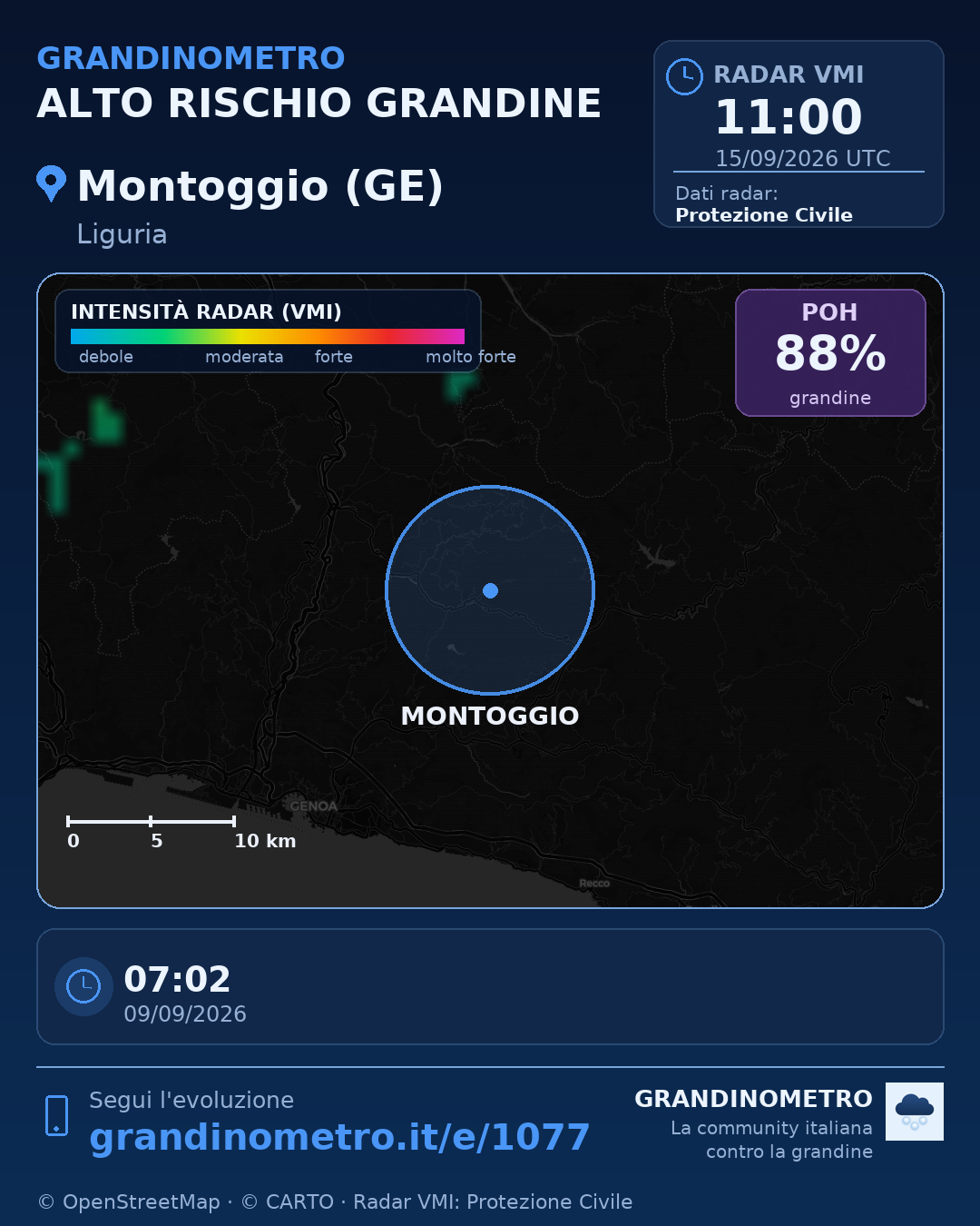 Mappa dell'evento: grandine a Montoggio (GE)
