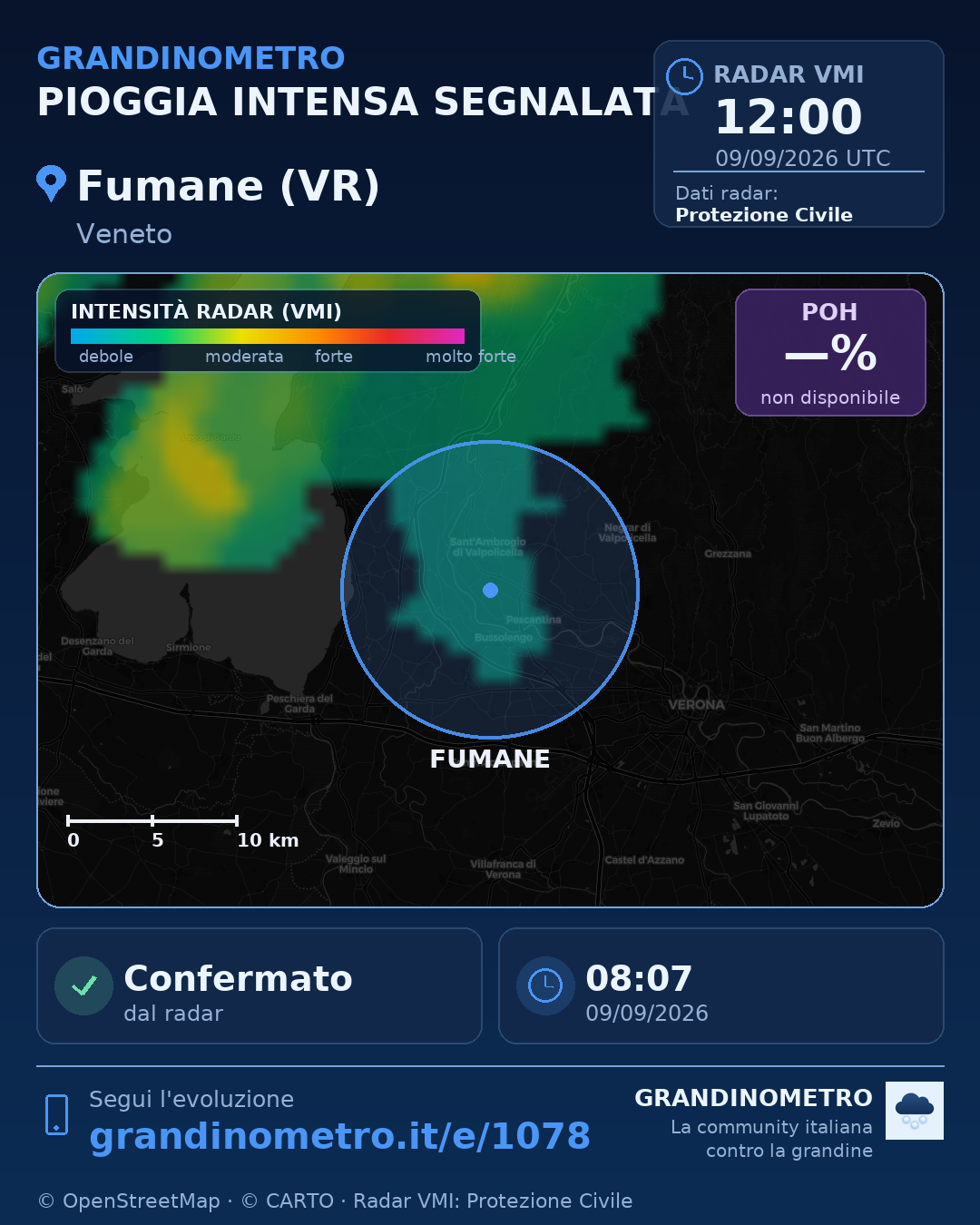 Mappa dell'evento: pioggia intensa a Fumane (VR)