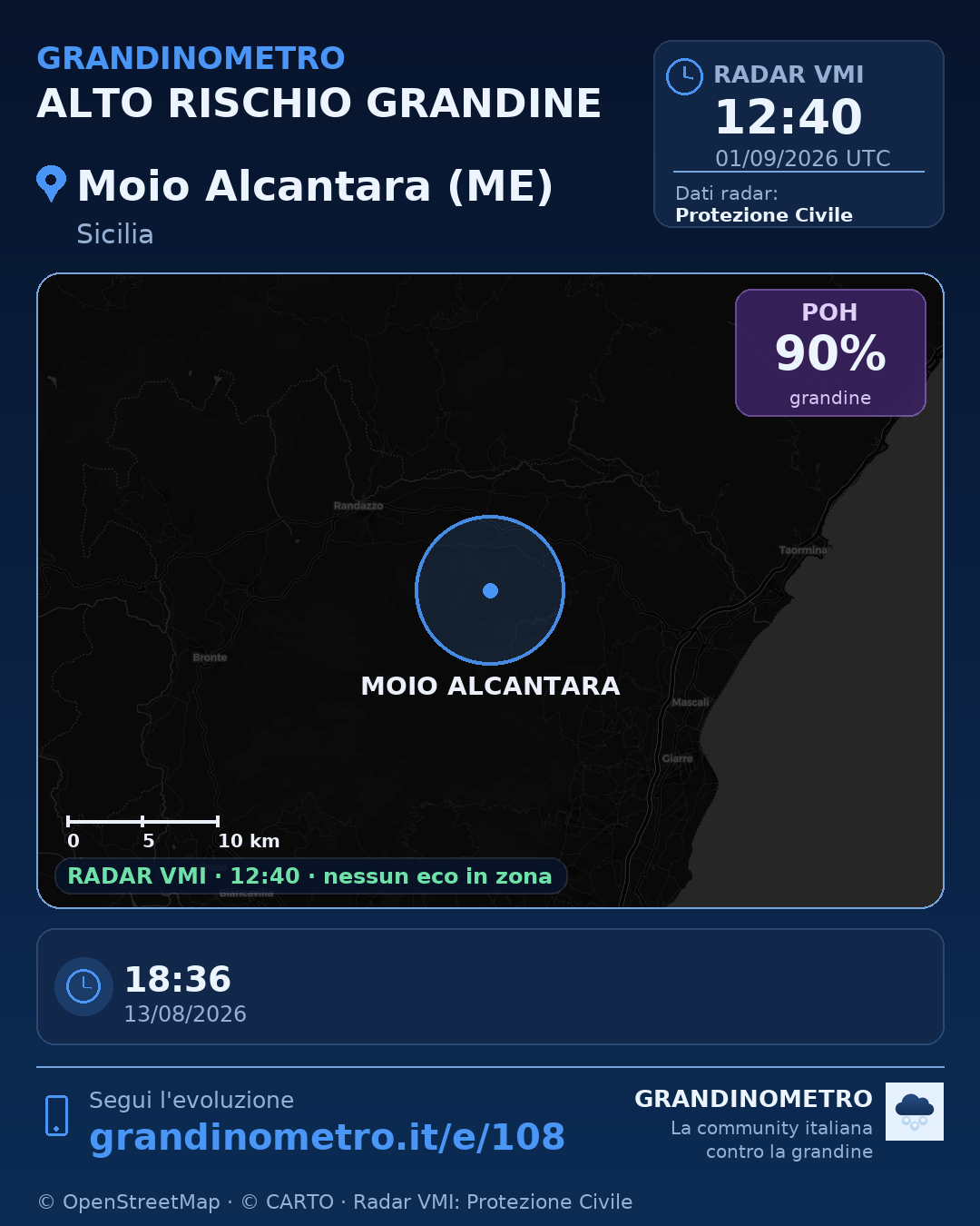 Mappa dell'evento: grandine a Moio Alcantara (ME)