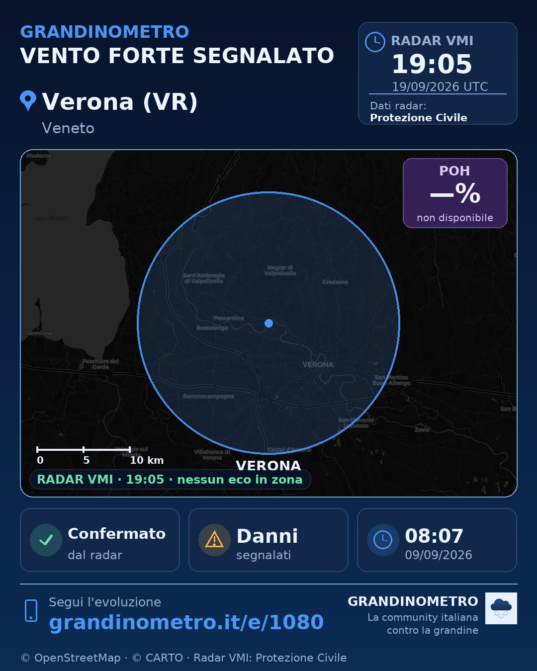 Mappa dell'evento: vento forte a Verona (VR)