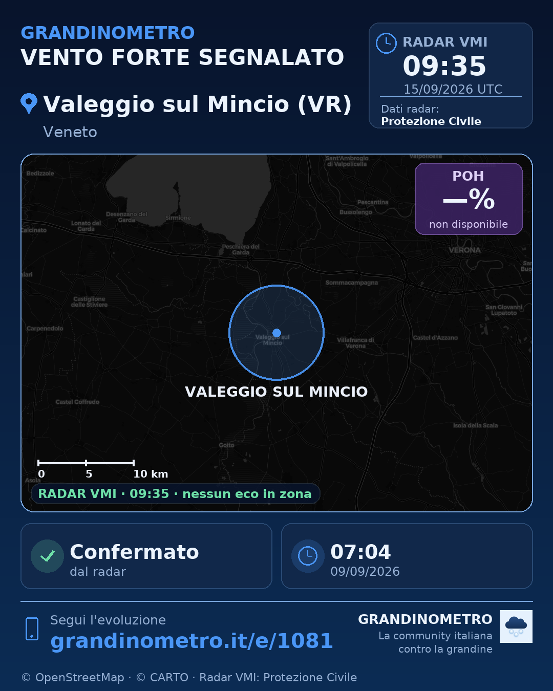 Mappa dell'evento: vento forte a Valeggio sul Mincio (VR)