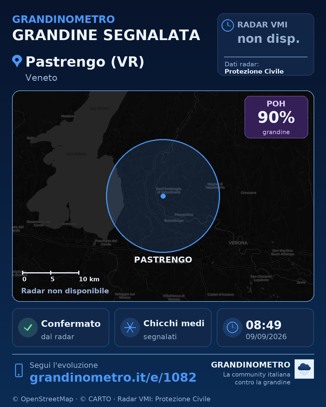 Mappa dell'evento: grandine a Pastrengo (VR)