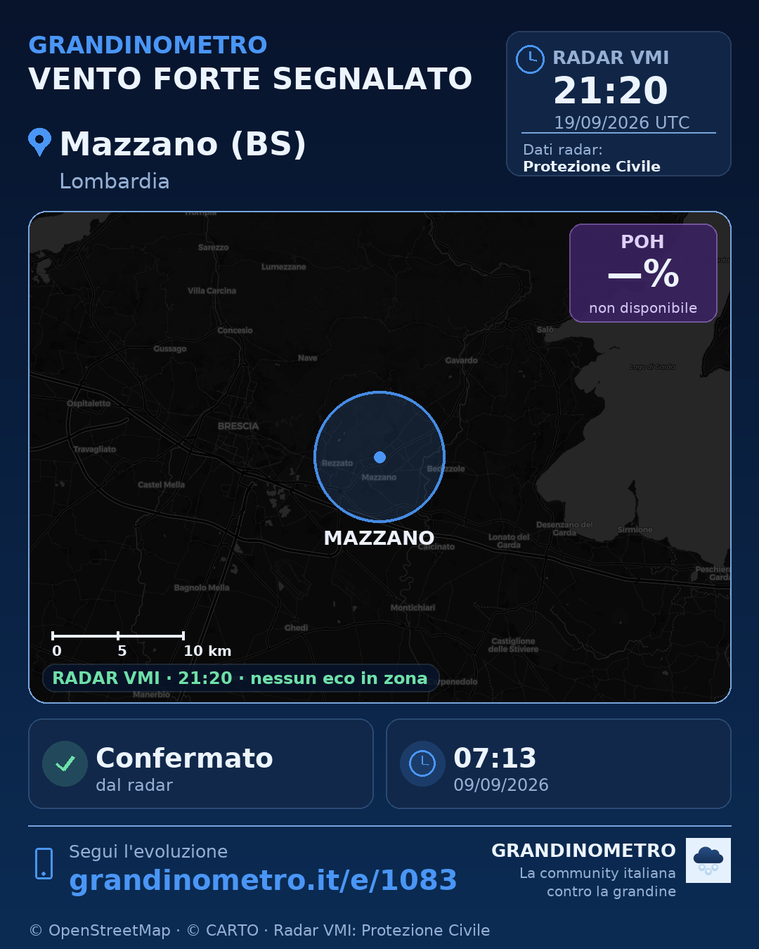 Mappa dell'evento: vento forte a Mazzano (BS)
